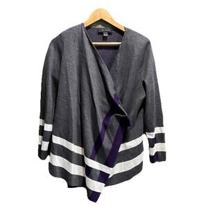 St. John Gray Purple‎ Padded Shoulders Women's Wrap Sweater Size Large